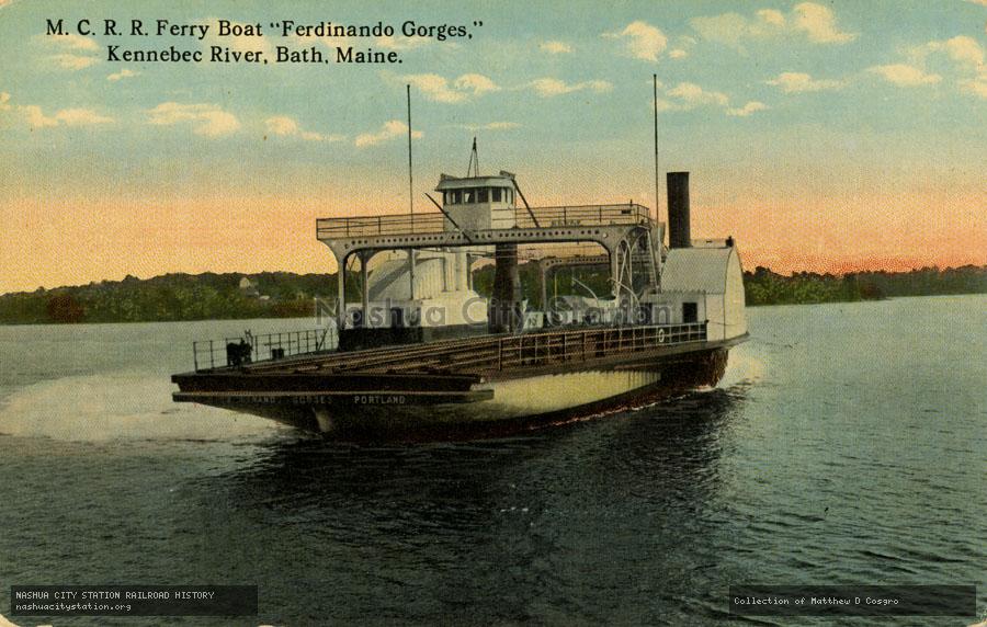 Postcard: Maine Central Railroad Ferry Boat "Ferdinando Gorges," Kennebec River, Bath, Maine